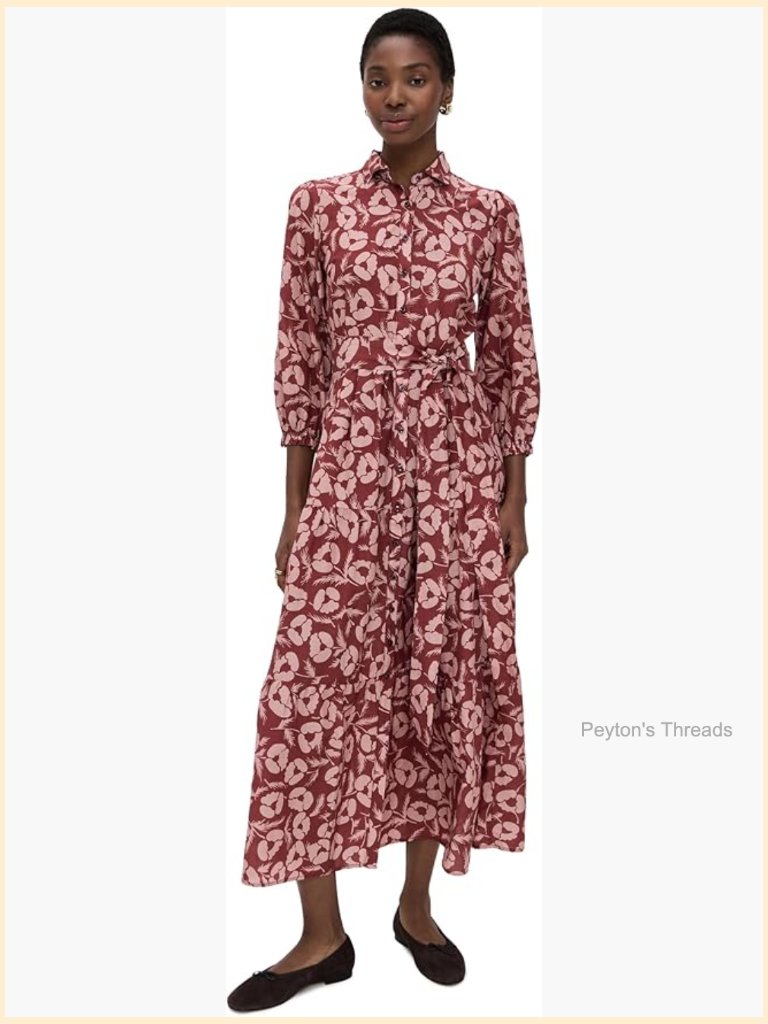 Maxi Dress With 3/4 Sleeves And Floral Pattern